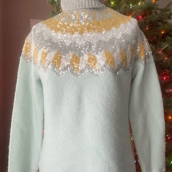 J Crew Fair Isle Sequined Turtleneck Sweater - Picture 3 of 7